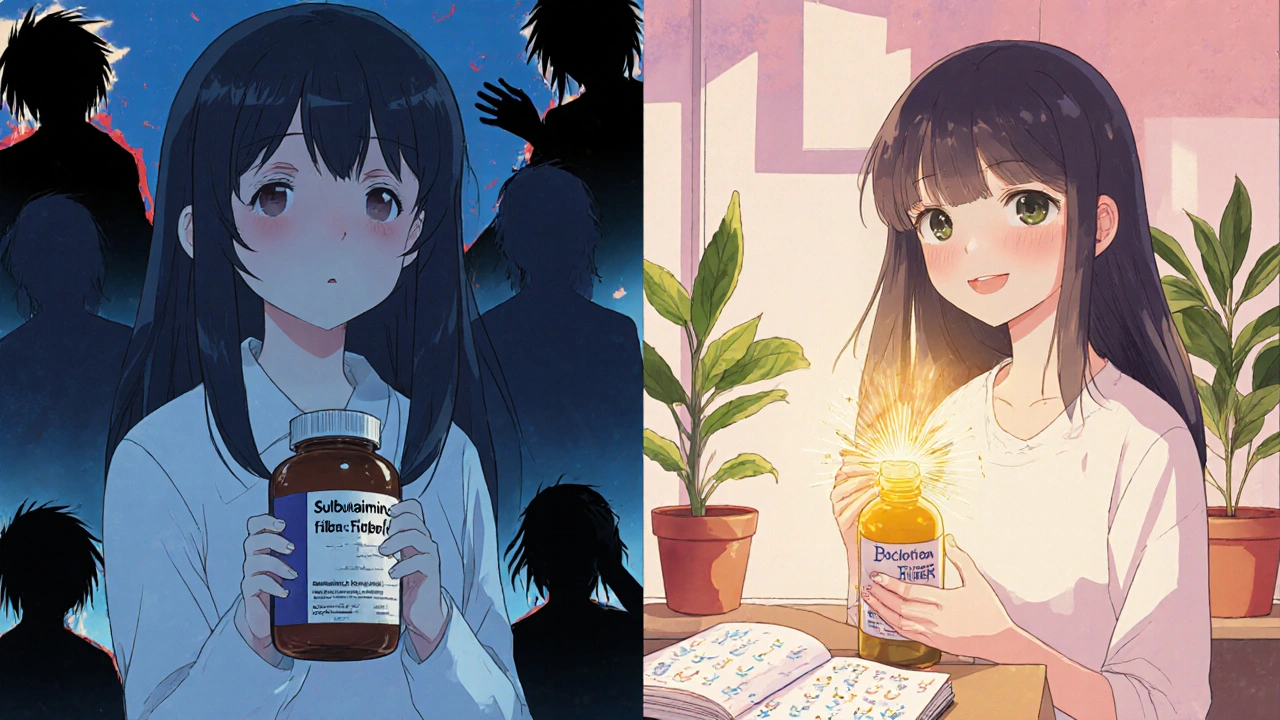 Split scene: tired student with low-quality supplement vs. calm student with B-complex and healthy habits.