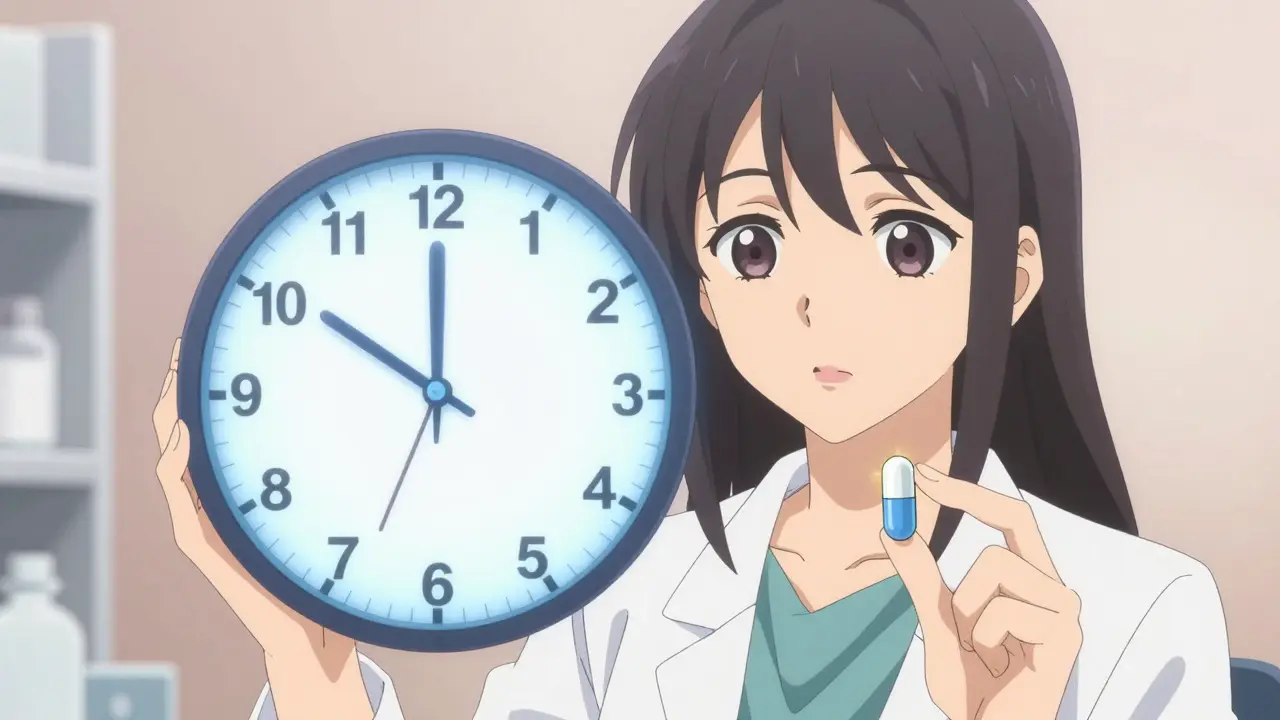 Scientist holding capsules showing time-release glow vs immediate-release flash