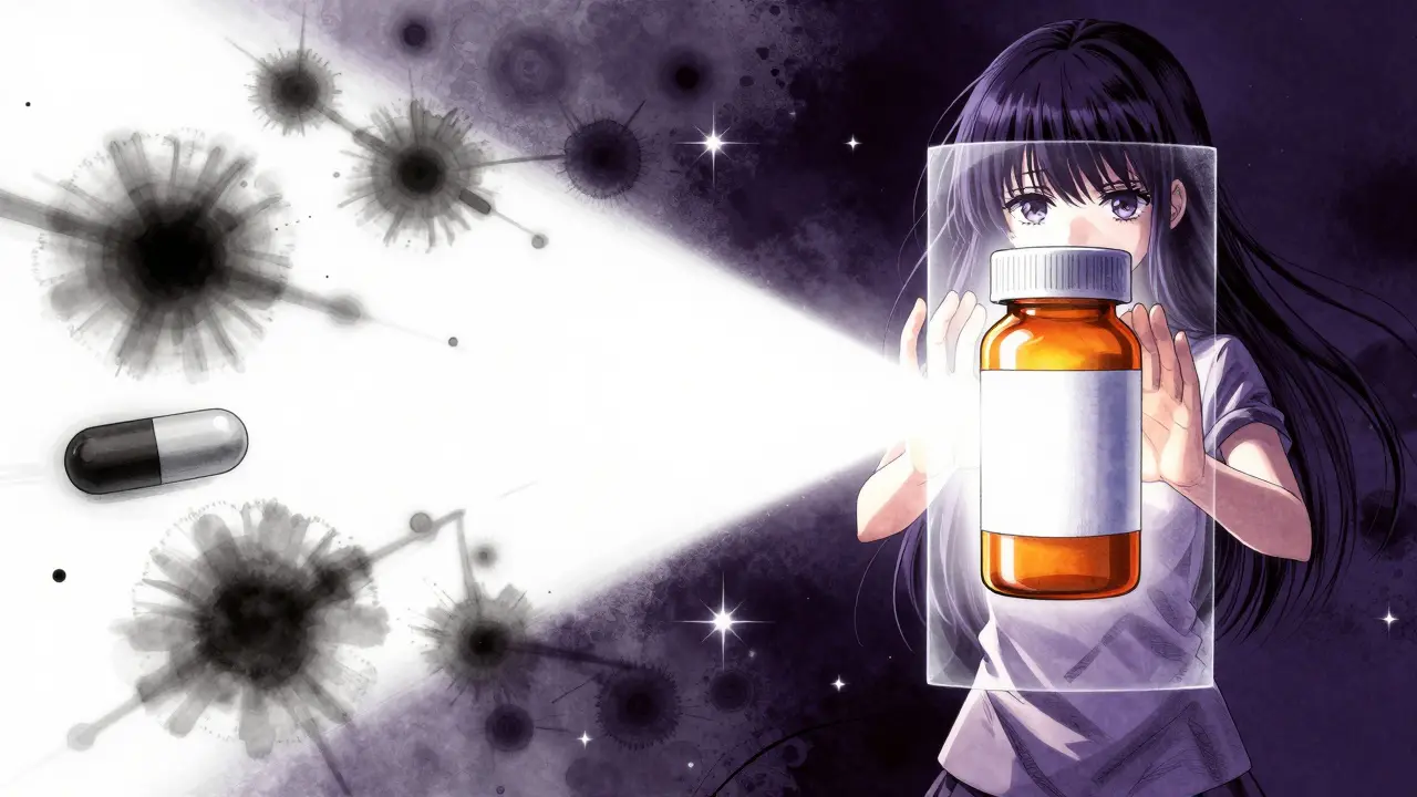 Light pushing back dark shadowy threats