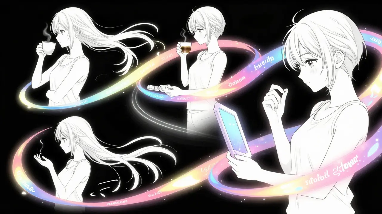 Person successfully practicing habit stacking for health in a shoujo manga style.